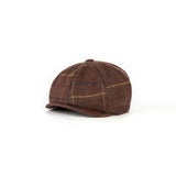 Retro Brown Overcheck Twill Tweed Newsboy Caps