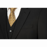 Black Mercerized Wool Stretch Fabric 3 Piece Suit