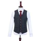 Dark Navy Windowpane Tweed 3 Piece Suit - Yoosuitan