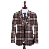 Brown Plaid Overcheck Tweed 3 Piece Suit - Yoosuitan