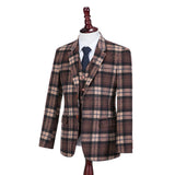 Brown Plaid Overcheck Tweed 3 Piece Suit - Yoosuitan