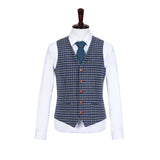 Blue Grey Black Plaid Overcheck Tweed 3 Piece Suit - Yoosuitan