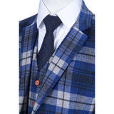 Blue White Plaid Overcheck Tweed 3 Piece Suit - Yoosuitan