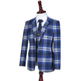 Blue White Plaid Overcheck Tweed 3 Piece Suit - Yoosuitan