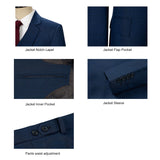 Men Slim Fit Navy Plaid 3 pcs Suit Jacket Vest Pants