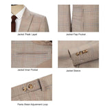 Men Peak lapel Cream Plaid 3 pcs Suit Jacket Vest Pants
