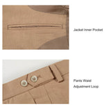 Men Tawny Herringbone Linen 3 pcs Suit Slim Fit Beach Wedding Tuxedo