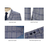 Men Slim Fit Light Grey Plaid 3 pcs Suit Jacket Vest Pants