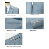 Men Light Blue Herringbone Linen 3 pcs Suit Slim Fit Beach Wedding Tuxedo