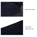 Men Navy Herringbone Linen 3 pcs Suit Slim Fit Beach Wedding Tuxedo