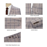 Men Regular Fit Cream Plaid 3 pcs Suit Jacket Vest Pants