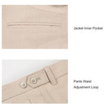 Men Cream Herringbone Linen 3 pcs Suit Slim Fit Beach Wedding Tuxedo