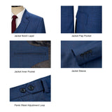 Men Slim Fit Dark Blue Plaid 3 pcs Suit Jacket Vest Pants