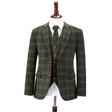 Green Overcheck Twill Tweed 3 Piece Suit - Yoosuitan