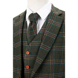 Green Overcheck Twill Tweed 3 Piece Suit - Yoosuitan