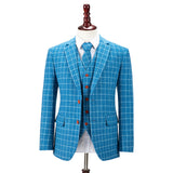 Light Blue Overcheck Twill Tweed 3 Piece Suit - Yoosuitan