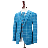 Light Blue Overcheck Twill Tweed 3 Piece Suit - Yoosuitan