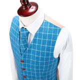 Light Blue Overcheck Twill Tweed 3 Piece Suit - Yoosuitan