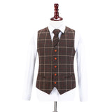 Dark Brown Windowpane Tweed 3 Piece Suit - Yoosuitan