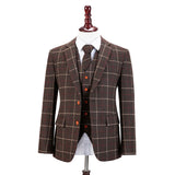 Dark Brown Windowpane Tweed 3 Piece Suit - Yoosuitan