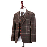 Dark Brown Windowpane Tweed 3 Piece Suit - Yoosuitan