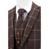 Dark Brown Windowpane Tweed 3 Piece Suit - Yoosuitan
