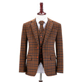 Brown Overcheck Tweed 3 Piece Suit - Yoosuitan