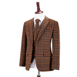 Brown Overcheck Tweed 3 Piece Suit - Yoosuitan