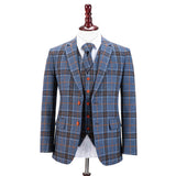 Blue Plaid Overcheck Tweed 3 Piece Suit - Yoosuitan