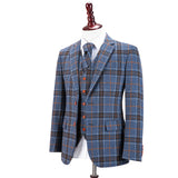 Blue Plaid Overcheck Tweed 3 Piece Suit - Yoosuitan