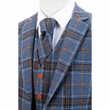 Blue Plaid Overcheck Tweed 3 Piece Suit - Yoosuitan