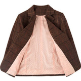 Brown Overcheck Herringbone Tweed 3 Piece Women Suit