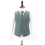 Light Green Overcheck Twill Tweed 3 Piece Suit - Yoosuitan