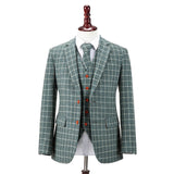 Light Green Overcheck Twill Tweed 3 Piece Suit - Yoosuitan