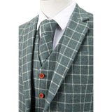 Light Green Overcheck Twill Tweed 3 Piece Suit - Yoosuitan