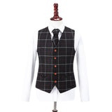 Black Plaid Overcheck Twill Tweed 3 Piece Suit - Yoosuitan
