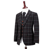 Black Plaid Overcheck Twill Tweed 3 Piece Suit - Yoosuitan
