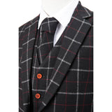 Black Plaid Overcheck Twill Tweed 3 Piece Suit - Yoosuitan