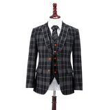 Black Plaid Overcheck Tweed 3 Piece Suit - Yoosuitan