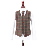 Brown Overcheck Twill Tweed 3 Piece Suit - Yoosuitan