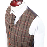 Brown Overcheck Twill Tweed 3 Piece Suit - Yoosuitan