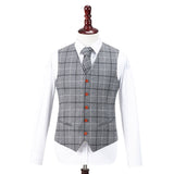 Light Grey Windowpane Tweed 3 Piece Suit - Yoosuitan