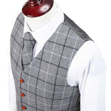 Light Grey Windowpane Tweed 3 Piece Suit - Yoosuitan