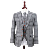 Light Grey Windowpane Tweed 3 Piece Suit - Yoosuitan