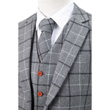 Light Grey Windowpane Tweed 3 Piece Suit - Yoosuitan