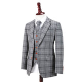 Light Grey Windowpane Tweed 3 Piece Suit - Yoosuitan