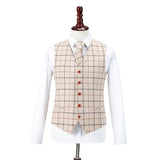 Cream Windowpane Tweed 3 Piece Suit - Yoosuitan
