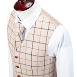 Cream Windowpane Tweed 3 Piece Suit - Yoosuitan