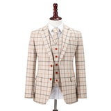 Cream Windowpane Tweed 3 Piece Suit - Yoosuitan