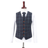 Dark Blue Windowpane Tweed 3 Piece Suit - Yoosuitan